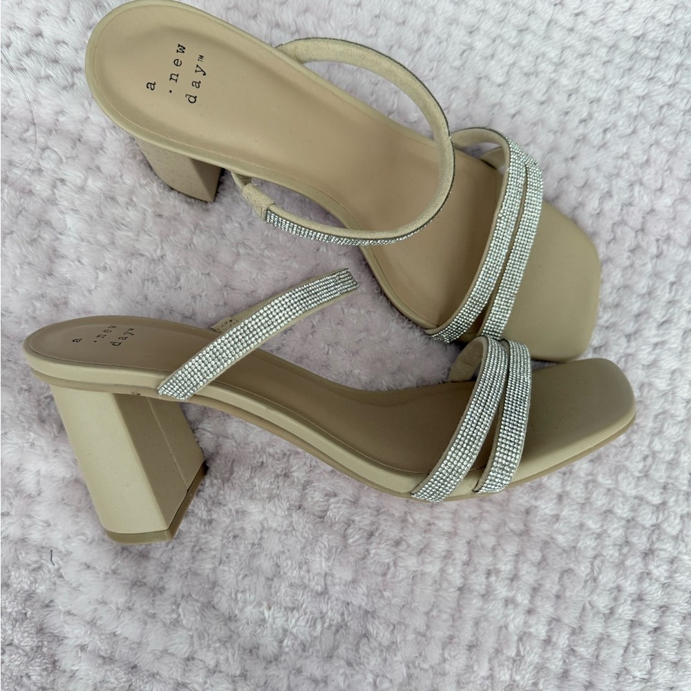 a new day Beige and Silver Heeled Sandals